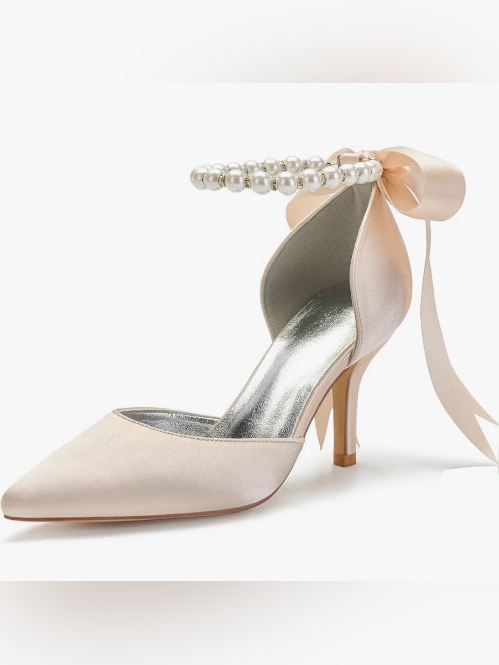 Anna's Bridal Champagne Women’s Pearl Wedding Pointed Shoes